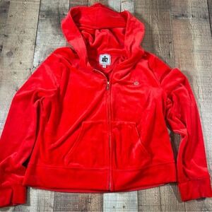 Juicy Couture Red XXL Velour Hoodie Zip Up Athleisure Y2K Crown Logo Jacket Plus